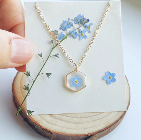 forget me not flower resin necklace, birthday gift