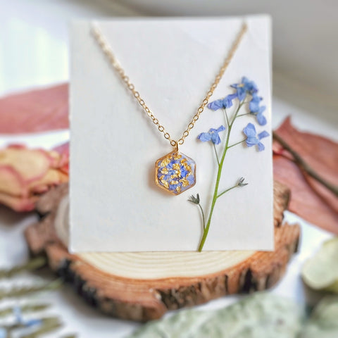 real forget me not flower necklace